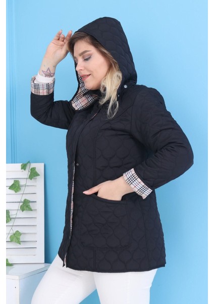 Baharlık Kapüşonlu Kapitone Mont Içi Ekoseli Kapitone Mont Büyük Beden Mont, Su Itici Mont, Lacivert