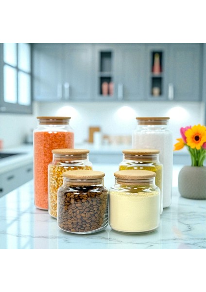 Ahşap Vakum Kapaklı Cam Saklama Kavanozu Seti 1400 ml 800 ml 500 ml fiyatları