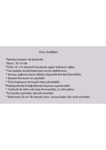 Kadın Suya Dayanıklı Büyük Beden Trençkot Uzun Kapüşonlu Trençkot Bonded Kumaş Içi Ekoseli Trençkot