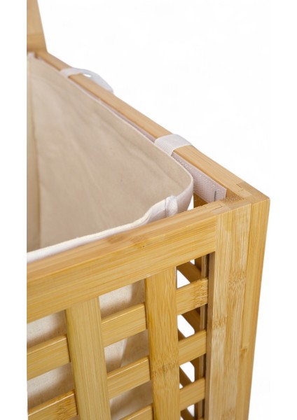 Bambu Çamaşır Sepeti 62x45 cm Kulplu Taşınabilir Bezli DB-0041 indirimleri