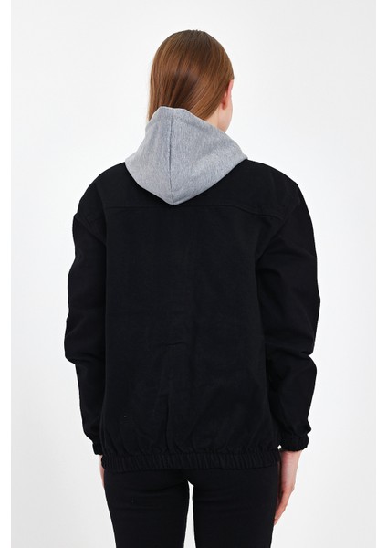Kadın Fermuarlı Basic Siyah Kapşonlu Kot Ceket fiyatları
