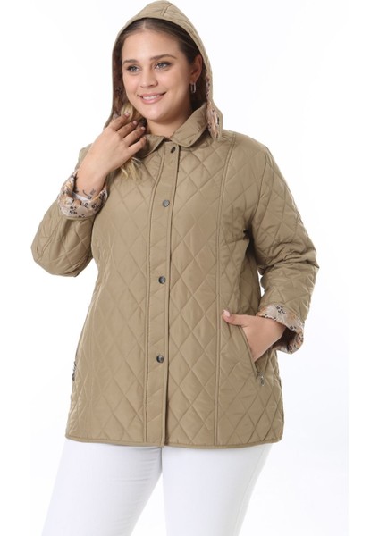 Kapitone Mont, Büyük Beden Mont, Baharlık, Büyük Beden Ceket, Kapüşonlu, Suya Dayanıklı Mont,krem