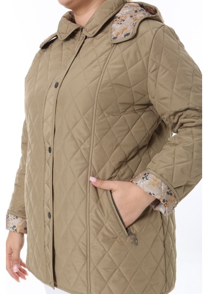 Kapitone Mont, Büyük Beden Mont, Baharlık, Büyük Beden Ceket, Kapüşonlu, Suya Dayanıklı Mont,krem