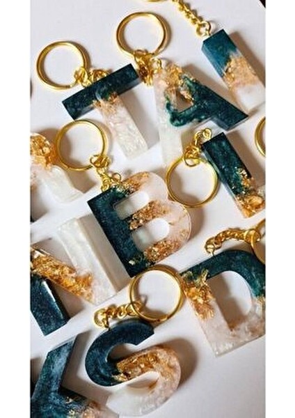 Altın Varaklı Epoksi Harf Anahtarlık