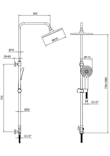 Ar Tuna Kolonlu Tepe Duş Seti 102158044 fiyatları