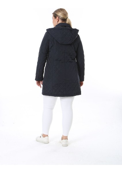 Kadın Uzun Suya Dayanıklı Memory Kumaş Kapüşonlu Mont Büyük Beden Mont