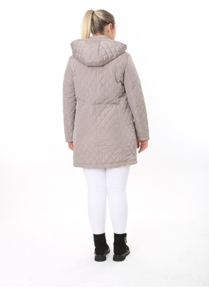 Kadın Uzun Suya Dayanıklı Memory Kumaş Kapüşonlu Mont Büyük Beden Mont