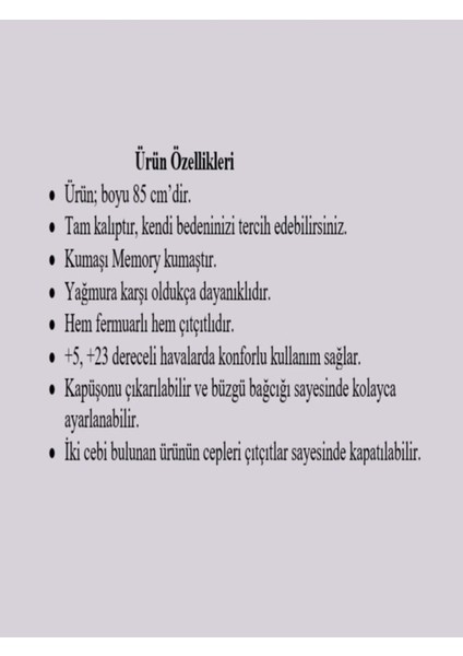 Kadın Uzun Suya Dayanıklı Memory Kumaş Kapüşonlu Mont Büyük Beden Mont