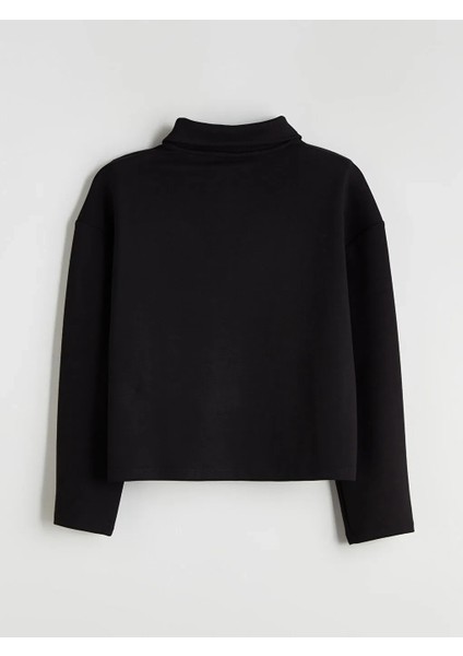 Kids Siyah Polo Yaka Geniş Paça Kız Çocuk Sweatshirt ve Pantolon 2'li Takım fırsatları