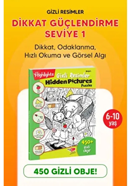 Gizli Resimler Seviye 1 Eğlenceli Oyun Seti 6 - 9 Yaş İçin Yaratıcı Düşünme