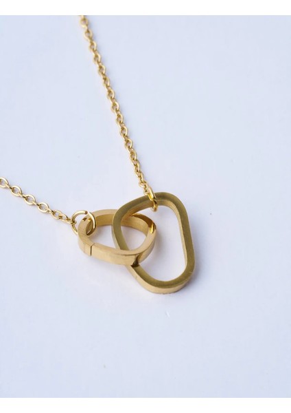 Kilitli Kolye Düzensiz Daire Gold Paslanmaz Çelik