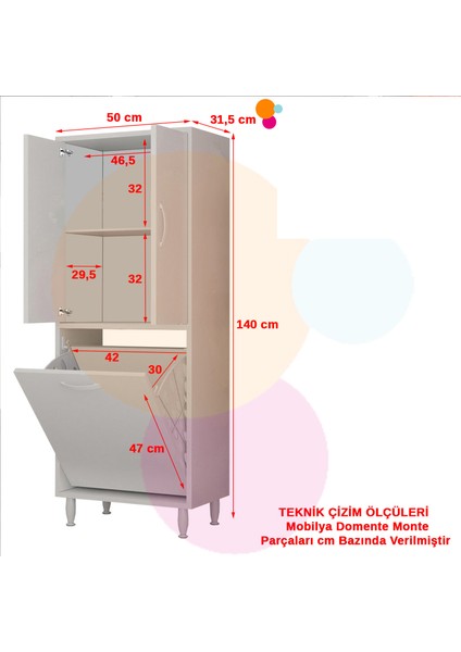 55x138 cm Kirli Sepetli Banyo Dolabı