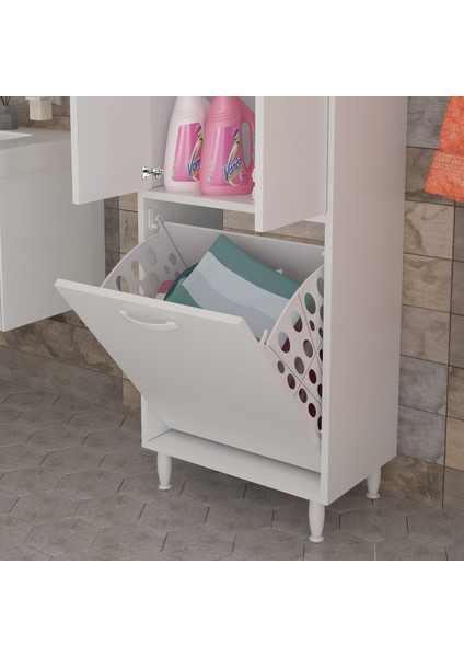 55x138 cm Kirli Sepetli Banyo Dolabı