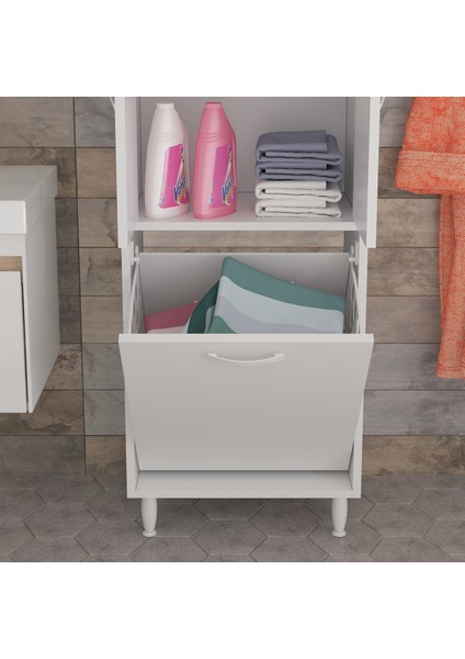 55x138 cm Kirli Sepetli Banyo Dolabı