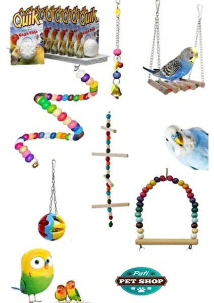 Muhabbet Kuşu ve Papağanlar Için Mega Salıncak Oyuncak Seti 6'lı (Meyveli Gaga Taşları)