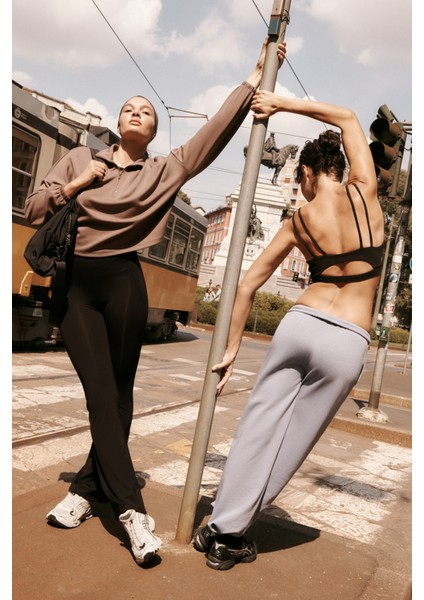 Indigo Katlanabilir Bağlama Detaylı Oversize Eşofman Altı