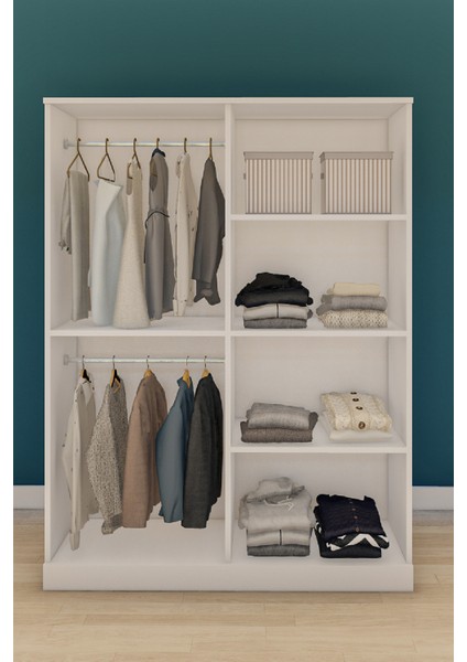 Gözde Mobilya 4 Kapılı Beyaz Suntalam Aynalı Klasik Tasarım Askı Bölmeli Gardırop Modeli