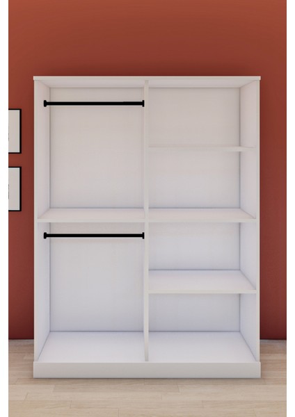 Gözde Mobilya 4 Kapılı Beyaz Suntalam Aynalı Klasik Tasarım Askı Bölmeli Gardırop Modeli