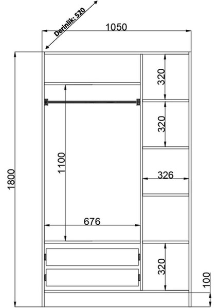 Estelya Country 3 Kapak 2 Çekmeceli Gardırop