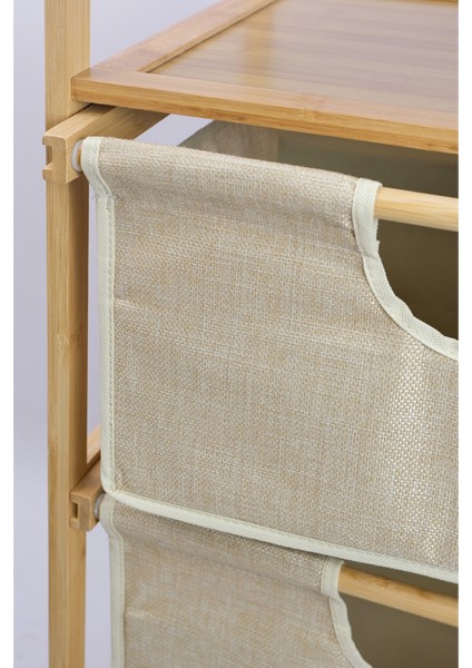 Bambu 2 Raflı 2 Çekmeceli Banyo Düzenleyici Çekmeceli Dolap Komodin DB-0045