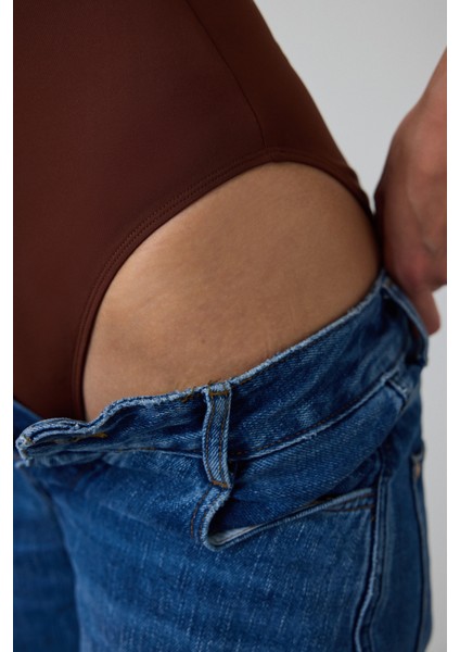 Kapuçino Kare Yaka Kalın Askılı Slim Fit Body