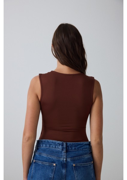 Kapuçino Kare Yaka Kalın Askılı Slim Fit Body indirimleri