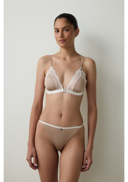 Bej Balensiz Dolgusuz Mikro Dantelli Üçgen Sütyen fiyatları