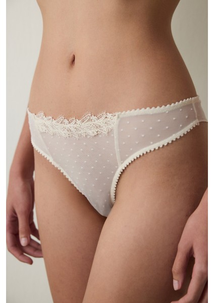 Bej Brode Puantiyeli Düşük Bel Yüksek Bacak Brazilian Külot