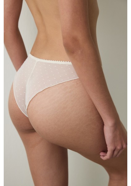 Bej Brode Puantiyeli Düşük Bel Yüksek Bacak Brazilian Külot fiyatları