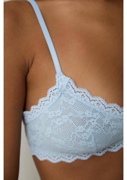 Açık Mavi Dantelli Balensiz Dolgusuz Üçgen Sütyen fırsatları