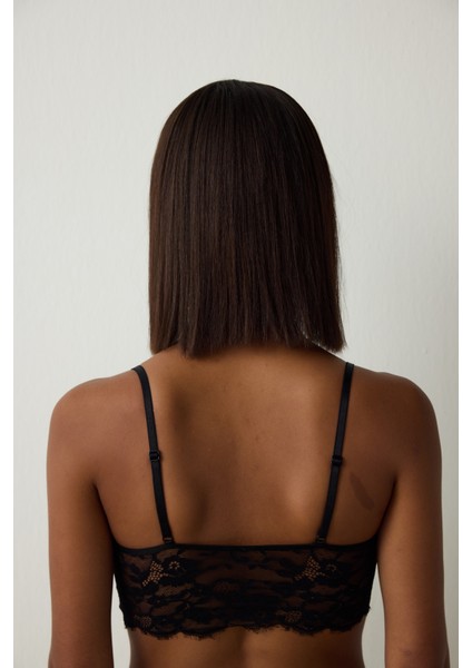 Siyah Dantelli V Yaka Crop Atlet indirimleri