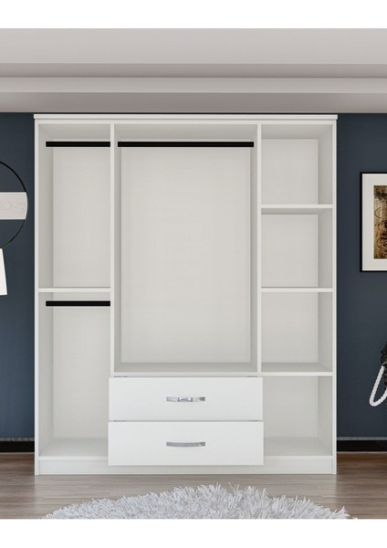 Esil 4 Kapılı Beyaz Suntalam Aynalı Geniş Depolama Alanlı Modern Tasarım Gardırop