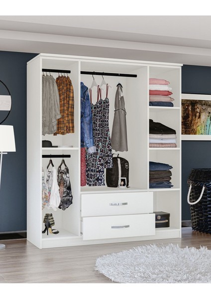 Esil 4 Kapılı Beyaz Suntalam Aynalı Geniş Depolama Alanlı Modern Tasarım Gardırop