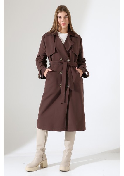 Amazon Keten Kumaş Diz Altı Astaralı Degaje Yaka Düğmeli Yeni Tarz Trenç Kot Koyu Kahve fiyatları