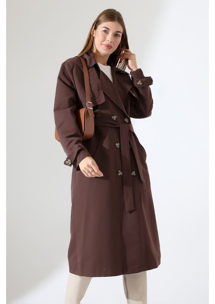 Amazon Keten Kumaş Diz Altı Astaralı Degaje Yaka Düğmeli Yeni Tarz Trenç Kot Koyu Kahve modelleri