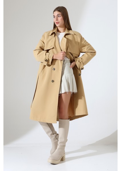 Amazon Keten Kumaş Diz Altı Astaralı Degaje Yaka Düğmeli Yeni Tarz Trenç Kot Camel fiyatları