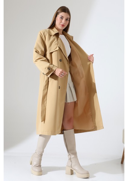 Amazon Keten Kumaş Diz Altı Astaralı Degaje Yaka Düğmeli Yeni Tarz Trenç Kot Camel modelleri