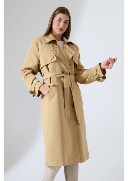 Amazon Keten Kumaş Diz Altı Astaralı Degaje Yaka Düğmeli Yeni Tarz Trenç Kot Camel fırsatları