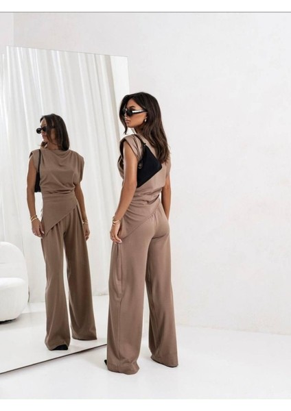 Kadın Dalgıç Kumaş Sıfır Kol Bluz ve Bol Kesim Pantolon Ikili Takım fiyatları