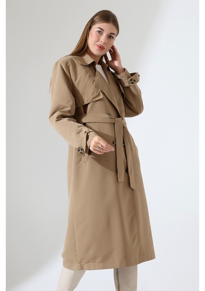 Amazon Keten Kumaş Diz Altı Astaralı Degaje Yaka Düğmeli Yeni Tarz Trenç Kot Vizon fırsatları