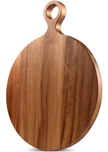 Home El Yapımı Doğal Akasya Ağacı Ahşap Kesme ve Doğrama Tahtası - Şık Tasarımlı, Dayanıklı, Et, Peynir, Ekmek, Sebze ve Meyve Kesim, Mutfak Için Ahşap Kesim Panosu (Yuvarlak Çemberli, Ø 24 Cm)