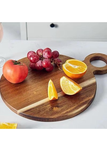 Home El Yapımı Doğal Akasya Ağacı Ahşap Kesme ve Doğrama Tahtası - Şık Tasarımlı, Dayanıklı, Et, Peynir, Ekmek, Sebze ve Meyve Kesim, Mutfak Için Ahşap Kesim Panosu (Yuvarlak Çemberli, Ø 24 Cm) fiyatları