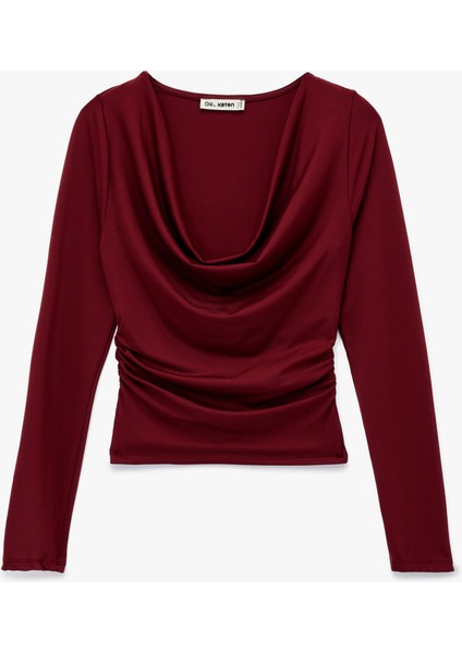 Slim Fit Uzun Kollu Degaje Yaka Drapeli Tişört