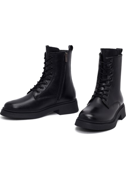 Kadın Siyah Fermuarlı Kalın Tabanlı Deri Postal Bot 25WFD511118 fiyatları