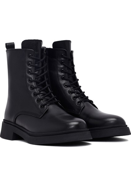 Kadın Siyah Fermuarlı Kalın Tabanlı Deri Postal Bot 25WFD511118 fırsatları