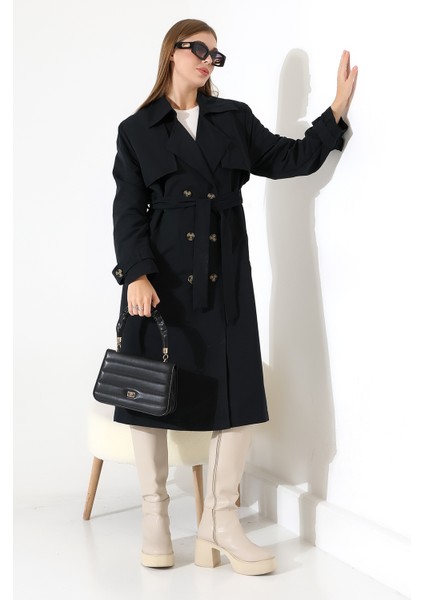 Amazon Keten Kumaş Diz Altı Astaralı Degaje Yaka Düğmeli Yeni Tarz Trenç Kot Siyah fiyatları