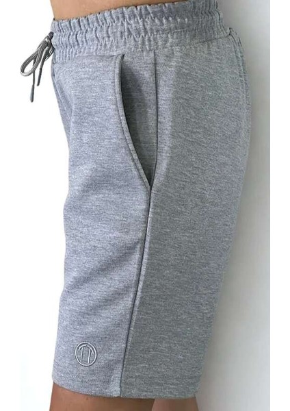 Unisex Beli Bağlamalı (Double Face) Pamuklu Cepli Gri Melanj Şort fırsatları