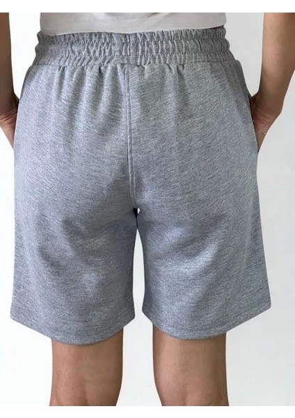 Unisex Beli Bağlamalı (Double Face) Pamuklu Cepli Gri Melanj Şort indirimleri