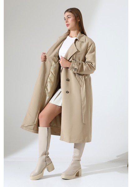 Amazon Keten Kumaş Diz Altı Astaralı Degaje Yaka Düğmeli Yeni Tarz Trenç Kot Taş fırsatları