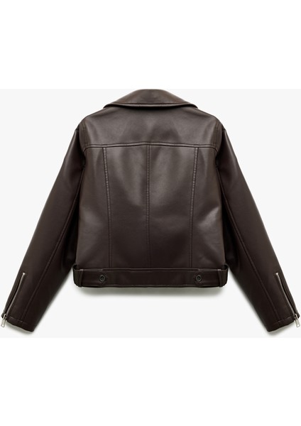Cepli Uzun Kollu Fermuarlı Kruvaze Suni Deri Biker Ceket fırsatları